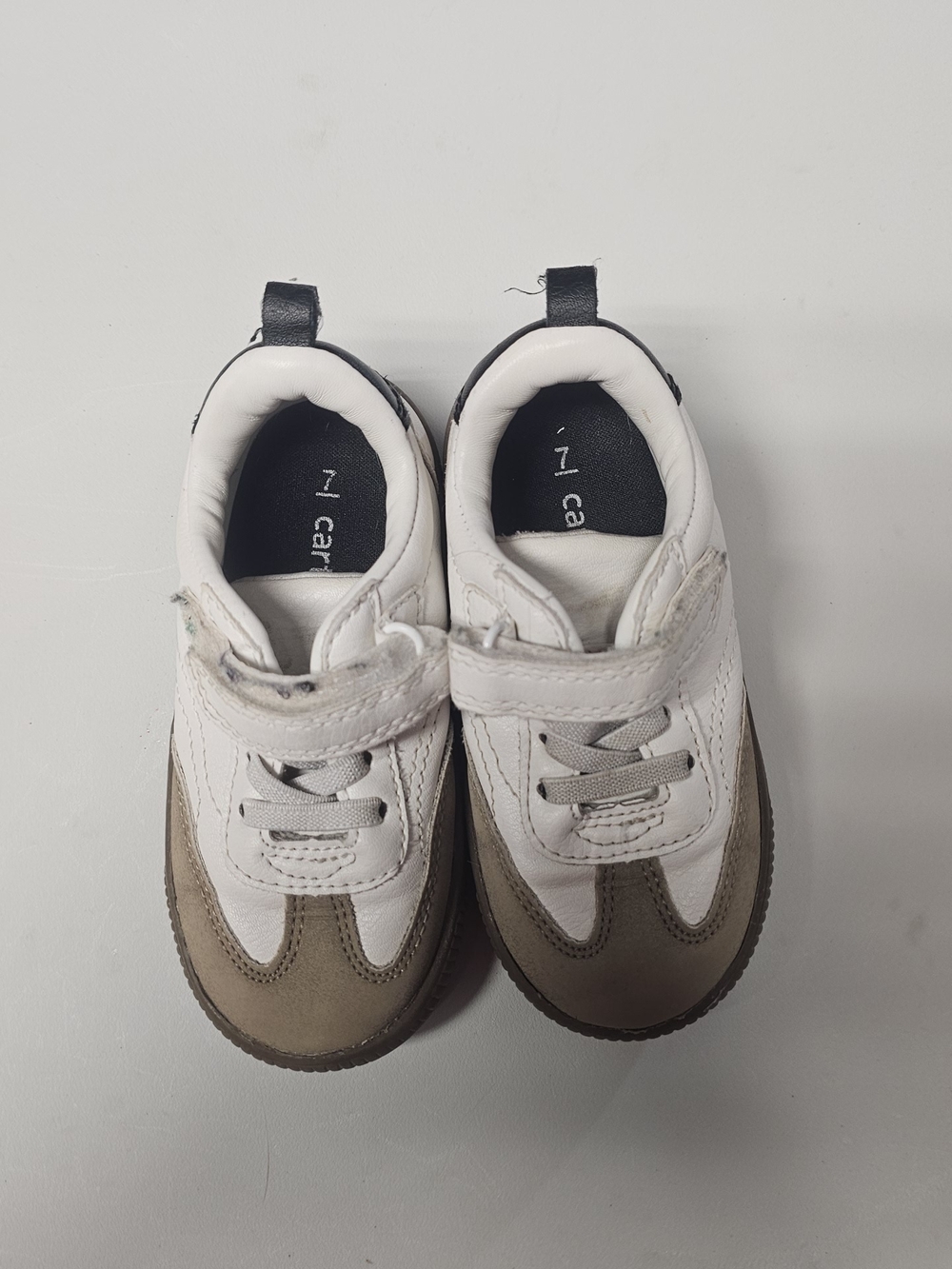 Carter's White and Brown Toddler Sneakers with Hook-and-Loop Strap